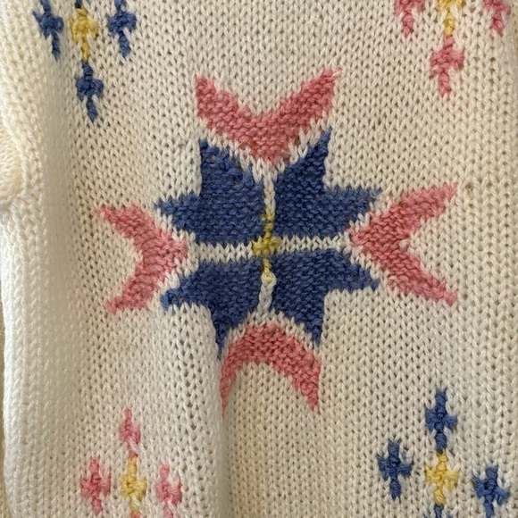 Vintage 80s Nordic Star Sweater M/L Oversized Cream Pink Blue | Made in Korea - Picture 2 of 6